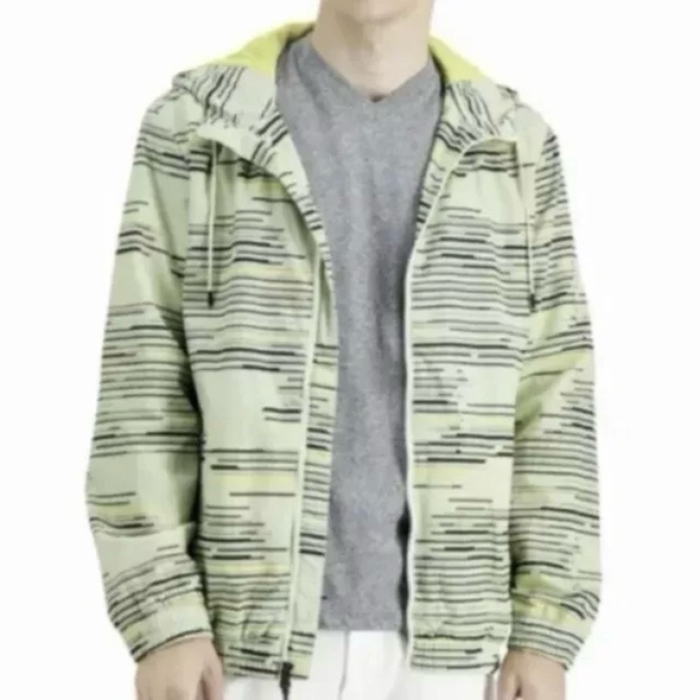 Alfani Men’s Green Striped Hooded Windbreaker Jacket Size XL